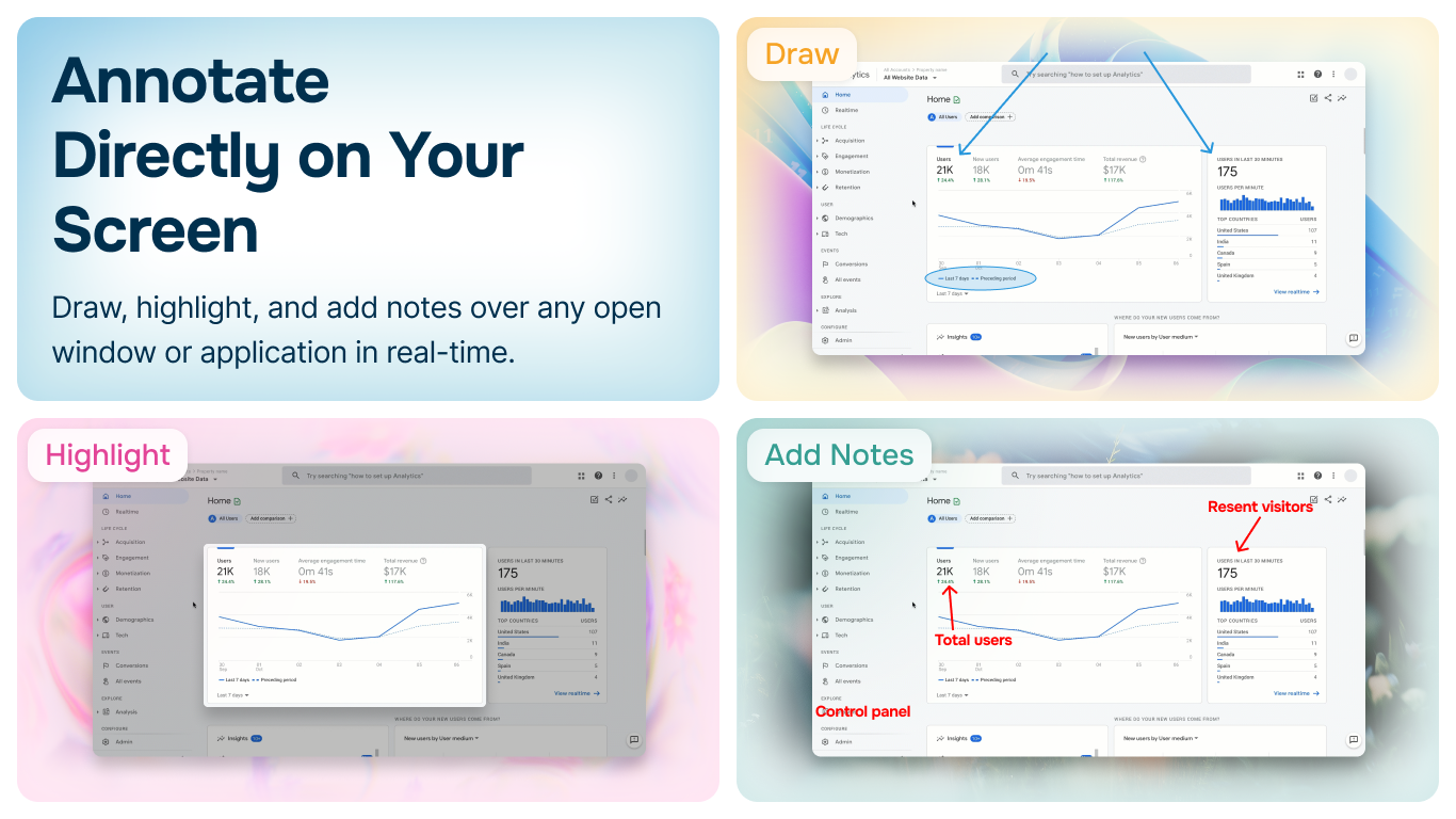 On-screen annotation - Draw and annotate over any window in real-time